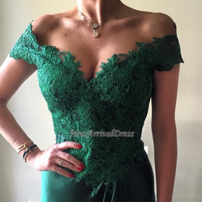 Dark-Green Open-Back Elegant Appliques Off-the-shoulder Lace Evening Dress BA4296_5