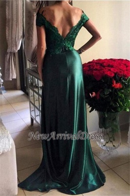 Dark-Green Open-Back Elegant Appliques Off-the-shoulder Lace Evening Dress BA4296_3