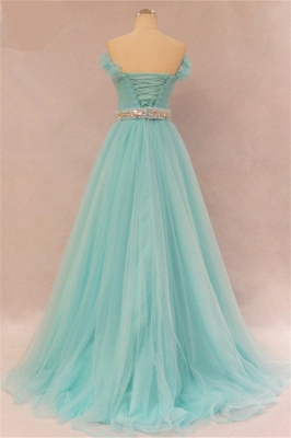 Sweetheart A-Line Elegant Evening DressesFlowers Lace Up Prom Gowns with Sash Crystal_2