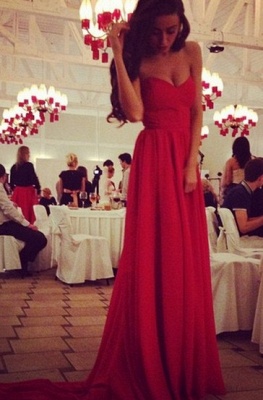 Red Evening Party Dress Chiffon A line Sweetheart Pleated Charming Long Prom Dresses_1