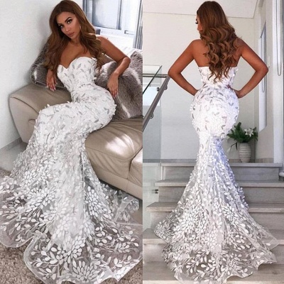 Gorgeous Cheap Mermaid Sweetheart Lace Appliques Wedding Dresses_3