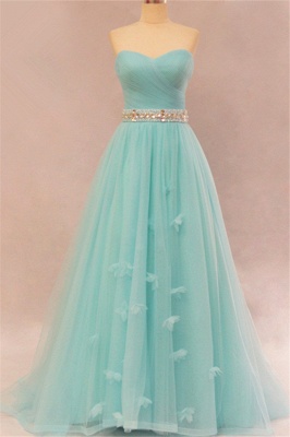 Sweetheart A-Line Elegant Evening DressesFlowers Lace Up Prom Gowns with Sash Crystal_1