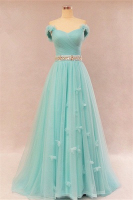 Sweetheart A-Line Elegant Evening DressesFlowers Lace Up Prom Gowns with Sash Crystal_3