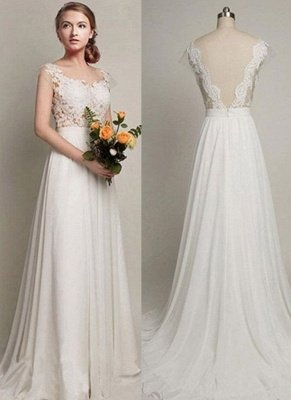 Elegant Sweep Train A-Line Bridal Gowns | Sleeveless Chiffon Wedding Dresses Cheap Online_2