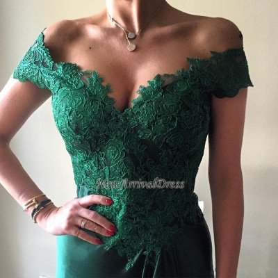 Dark-Green Open-Back Elegant Appliques Off-the-shoulder Lace Evening Dress BA4296_5