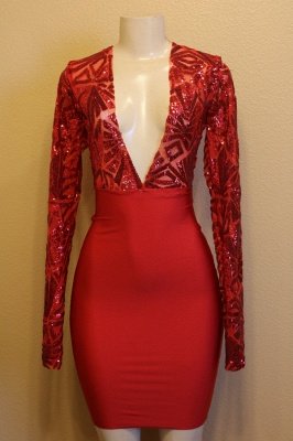 Red V-neck Sequined Prom Dresses  | Short Prom Dresses_1