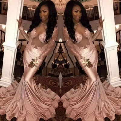 Modern Pink Long Sleeve Mermaid Prom Dress | Lace Prom Dress_3