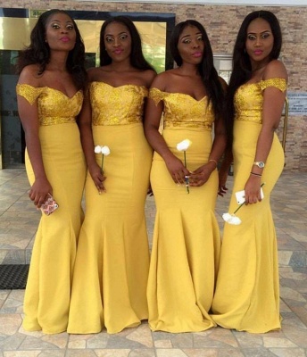 Yellow Off-the-shoulder Mermaid Sequined Mermaid Bridesmaid Dress_3