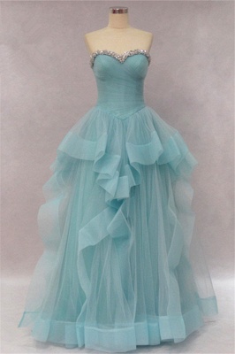 Organza A-Line Sweetheart Prom Gowns Vestidos de noche hasta el suelo con gradas y listones_1