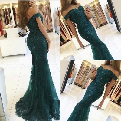 Red Off-the-shoulder Lace Appliques Mermaid Glamorous Evening Dress_8