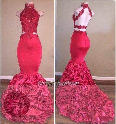 Lace Mermaid Beads Open Back Formal Dresses | High Neck New Arrival Prom Dresses_1