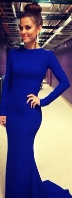 New Arrival High Neck Long Sleeve Criss Cross Backless Royal Blue Evening Gown Sexy Mermaid Prom Dresses_4