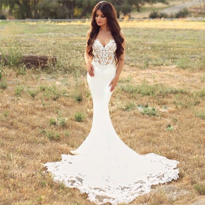 Sexy Spaghetti Strap Cheap Wedding Dresses |  Mermaid Chiffon Lace Bridal Gown Online_6