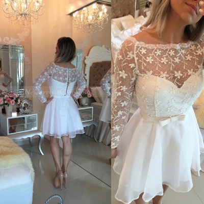 Short White Chiffon Lace Long Sleeve Prom Dresses_3