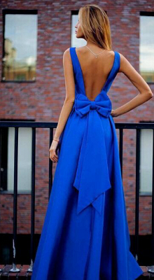 Open-Back Floor-Length Elegant Bowknot Royal-Blue Prom Dresses_3