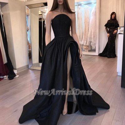 Sexy Designer Sleeveless Slit Black Evening Dress_1
