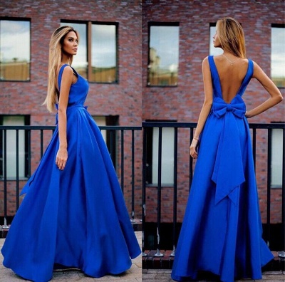 Open-Back Floor-Length Elegant Bowknot Royal-Blue Prom Dresses_4