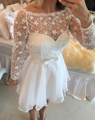 Short White Chiffon Lace Long Sleeve Prom Dresses_1