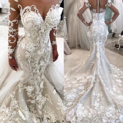 Elegant New Arrival Beautiful Lace Appliques Mermaid Wedding Dresses | Long Sleeve Online  Bridal Gowns BA9786_3