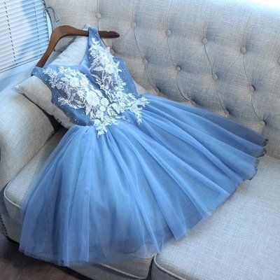 Elegant Blue Sexy Short Homecoming Dresses V-Neck Lace-Up Cocktail Dresses_3