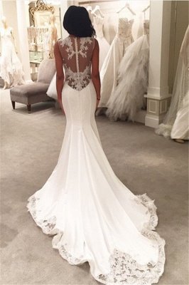 Sexy Mermaid Wedding Dresses  Illusion Mesh Bridal Gowns with Lace Court Train BA3369_1