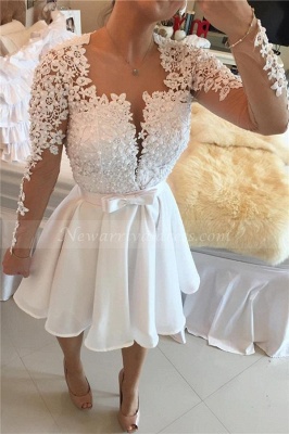 White Lace Long Sleeve Homecoming Dresses Short_1