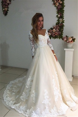 Ivory Backless Long Tulle Appliques New Arrival A-line Lace Sleeves Wedding Dresses_4