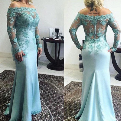 Delicate Lace Appliques Off-the-shoulder Long Sleeve Mermaid Zipper Prom Dress_3