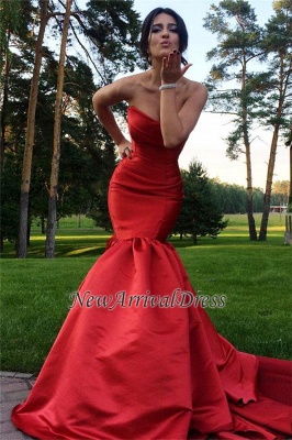 Sweetheart Red Sexy Sweep-Train Mermaid Zipper Evening Dress_3