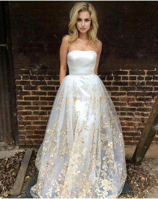 Robe de bal glamour sans bretelles longue en tulle avec appliques en dentelle en vente_1