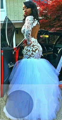 Charming Mermaid Tulle Lace Prom Dress Long Sleeve Formal Dresses Long_4