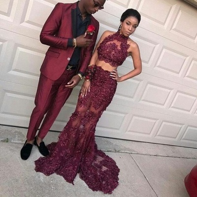 Lace Halter Burgundy Prom Dress, burgundy prom dress online_3