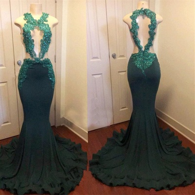 Modern Green Lace Appliques Prom Dresses  | Mermaid Prom Dresses_3
