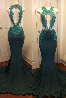 Modern Green Lace Appliques Prom Dresses  | Mermaid Prom Dresses_1