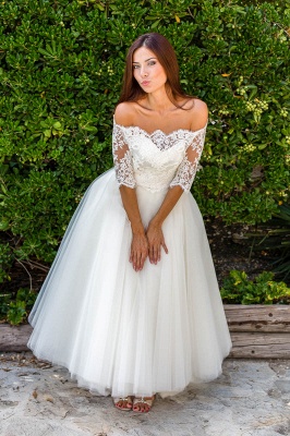 Ball Gown Simple Floor-length Half-sleeves Sexy Off The Shoulder Wedding Dresses_2