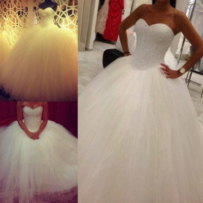 Elegant Sweetheart Tulle Wedding Ball Gowns Beading Sequins Bridal Dresses_3