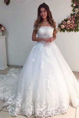 Lace Strapless Online Appliques Off The Shoulder New Arrival A-line Wedding Dresses_2
