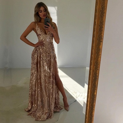 Gorgeous V-Neck Sequins Evening Dress | 2021 Prom Dress With Slit_3