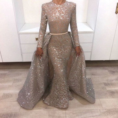 Sequins Prom Dresses with Train | Sparkly Evening Gowns with Belt_2
