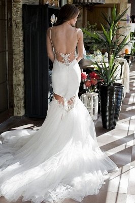 Backless Mermaid Wedding Dresses | Spaghetti Straps Appliques Bridal Dresses_4