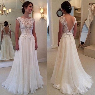 Lace Chiffon Elegant Wedding Dress with Bowknot Sash Open Back Dresses for Bridal BA52_2