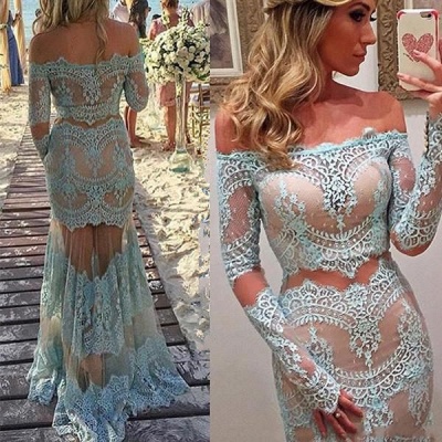 Delicate Lace Off-the-shoulder Long Sleeve Mermaid Prom Dress_3