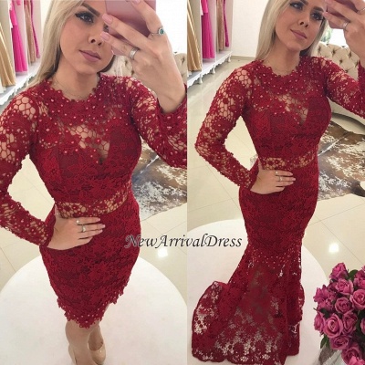 Jewel Pearls Sleeves Lace Luxury Mermaid Long Prom Dresses_1