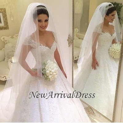 Gorgeous Capped-Sleeves Gown Ball Beading Elegant Wedding Dresses_1