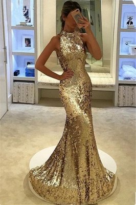 Sequins Elegant Mermaid Sleeveless Long Prom Dress_2