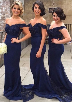 Sexy Mermaid Lace Off-the-Shoulder Beading Bridesmaid Dresses_2