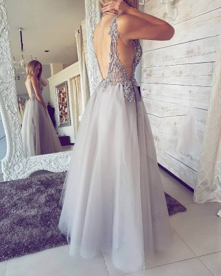 Elegant V-Neck Sleeveless Evening Dress | 2021 Tulle Prom Dress With Slit_3