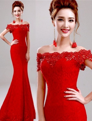 Crystal Beaded Red Mermaid Evening Dresses Off the Shoulder Prom Party Dress_20