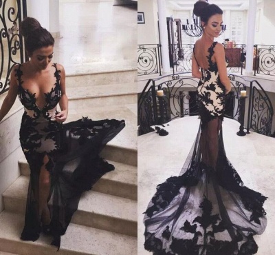 Sexy Mermaid Black Lace Prom Dress, modern prom dress_3