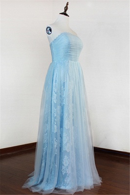 Strapless Ruffles Tulle Prom GownsSweep Train Evening Dresses with Ribbons_3